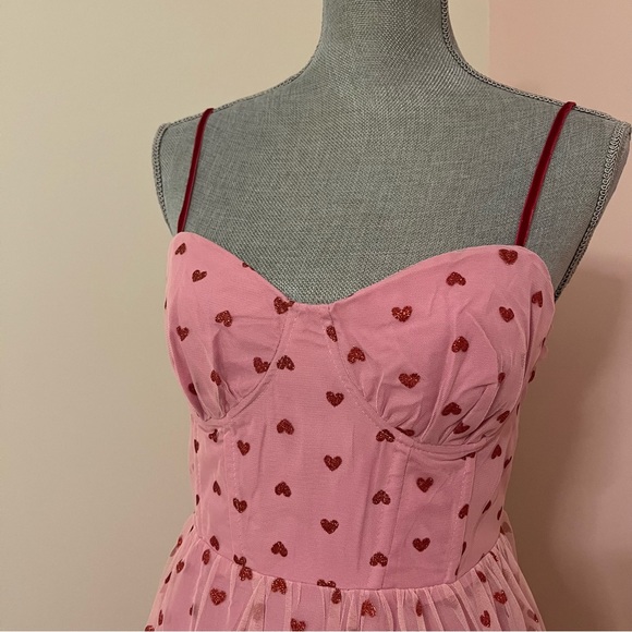 NWT Betsey Johnson Valentines Metallic Heart Print Mesh Midi Dress TIKTOK Viral - Picture 9 of 11